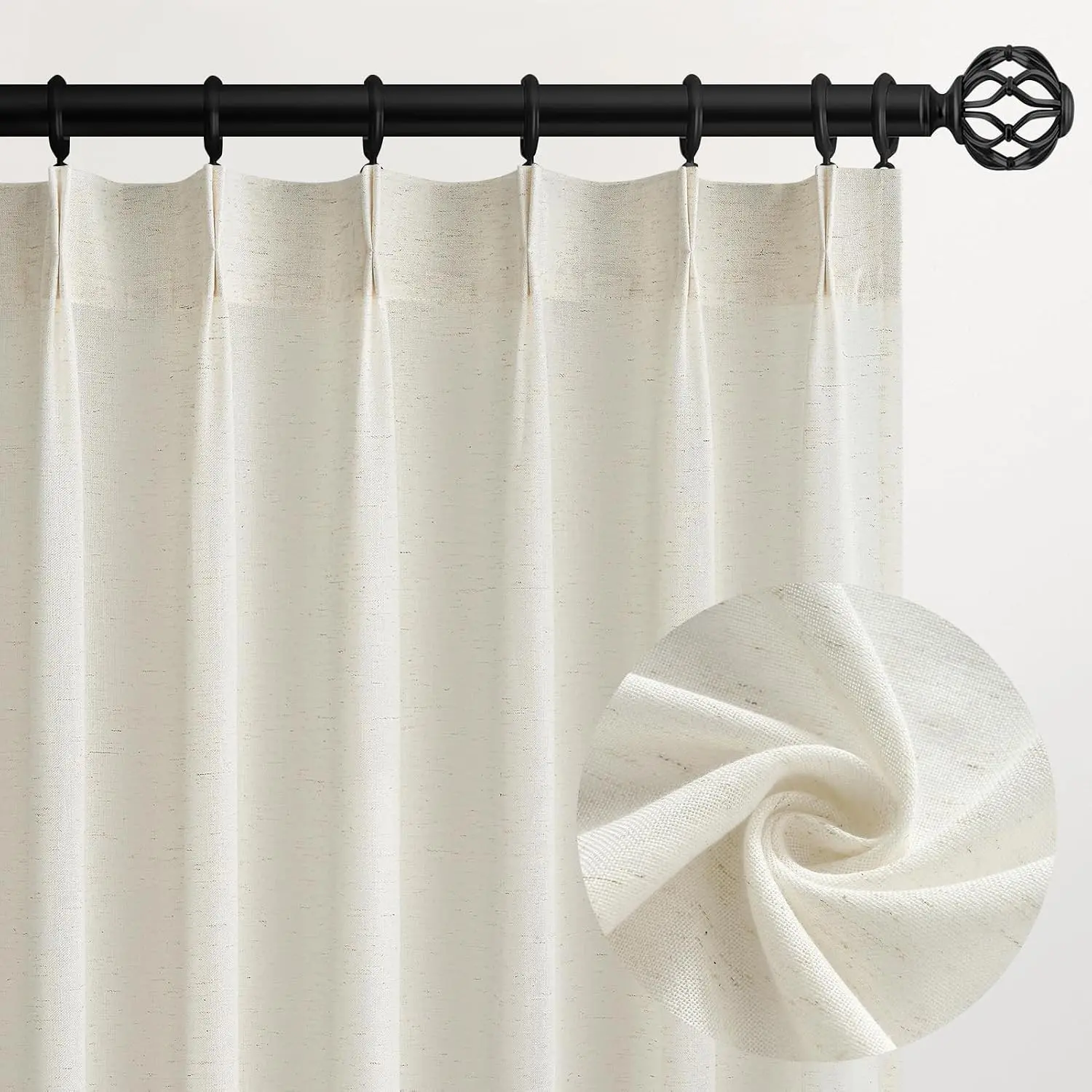 96 Inches Long Pinch Pleated Semi Sheer Curtains,Natural Linen Blended Light Filtering Window Curtains 96 Length 2 Panels for Living Room Bedroom Pinch Pleat Drapes with Hooks 2 Panels 40" Wx96 L