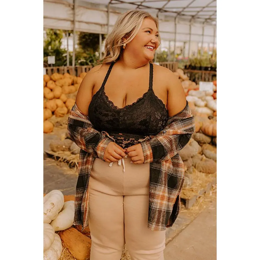 The Juliette Racerback Lace Bralette in Black Curves