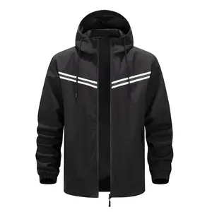 Men’s Reflective Hooded Softshell Jacket for Spring/Autumn, Windproof Waterproof Sports Coat Athletic Outerwear