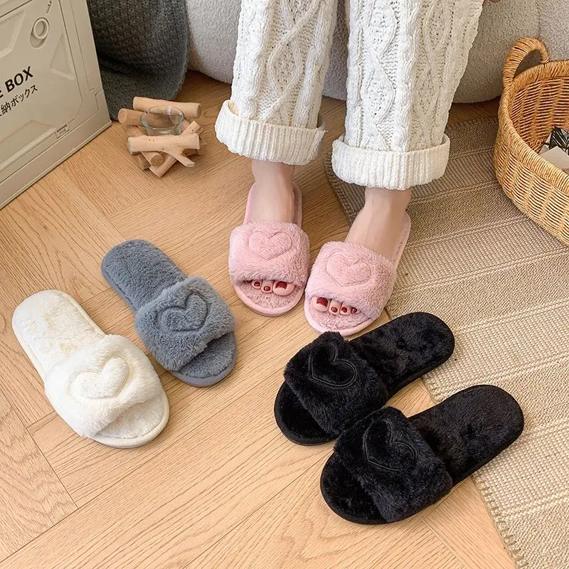 2026 Spring/Fall Women's Soft Fleece Slippers  Round Toe, Non-Slip Sole, Straps, Elegant House Slippers, Women's Walking Shoes, Heart-Shaped