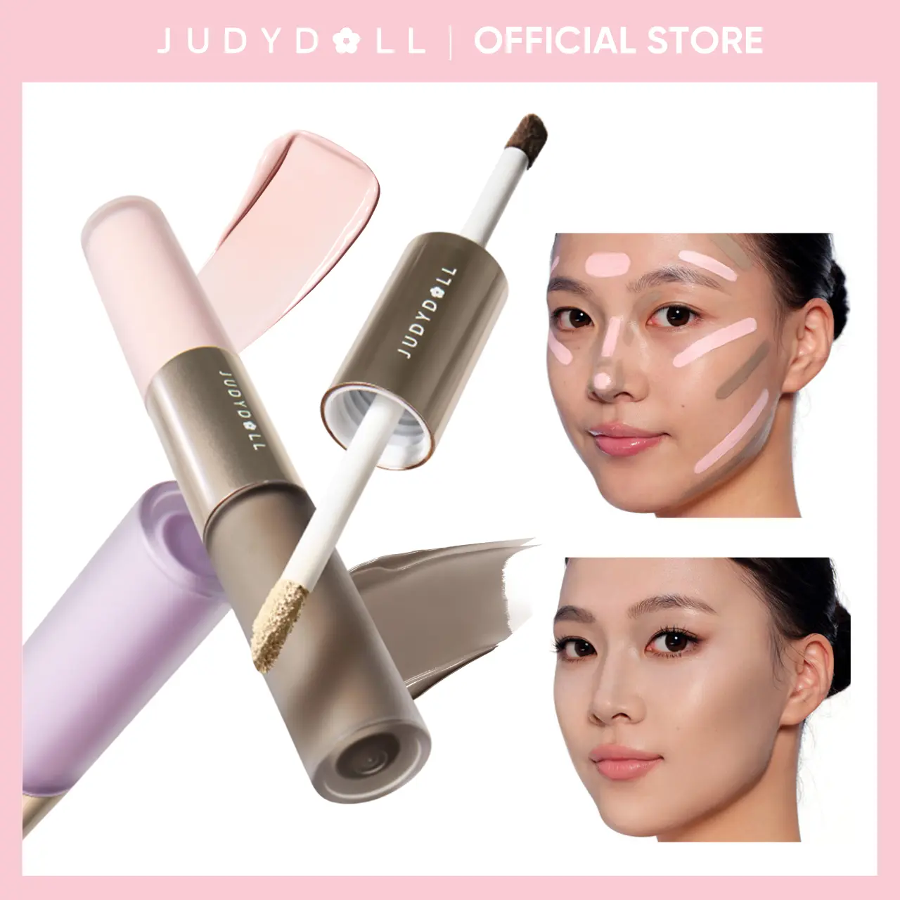 JUDYDOLL Liquid Highlighter & Contour Duo, Liquid Contour & Under Eye Brightening Duo, Bronze, Buildable, Ultra-Blendable, Dual-Ended Highlighter & Contour Liquid, Makeup, Cosmetic, Long-Lasting, Summerwins,back to school