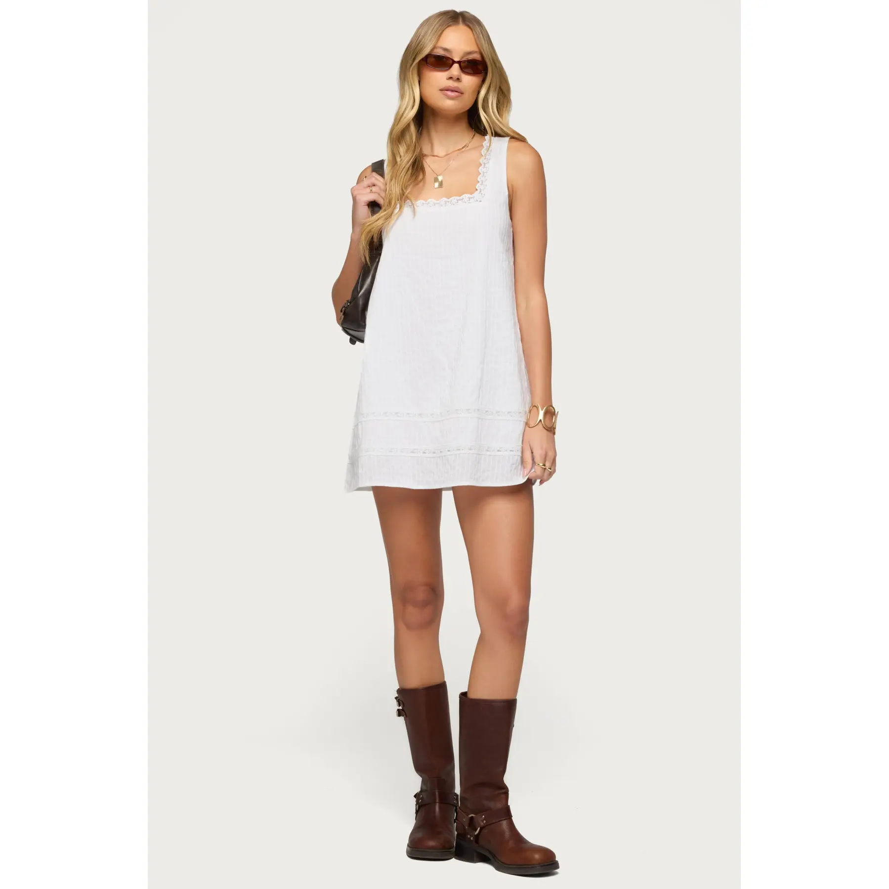 Doroh Lacey Striped Cotton Mini Dress