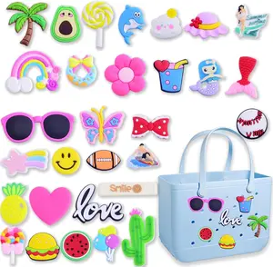 Charms for Bogg Bag, 30pcs Accessories Letters Flowers Baseball Beach Cute Decoration Bag Charms for Bogg Bag Rubber Tote Beach Bags