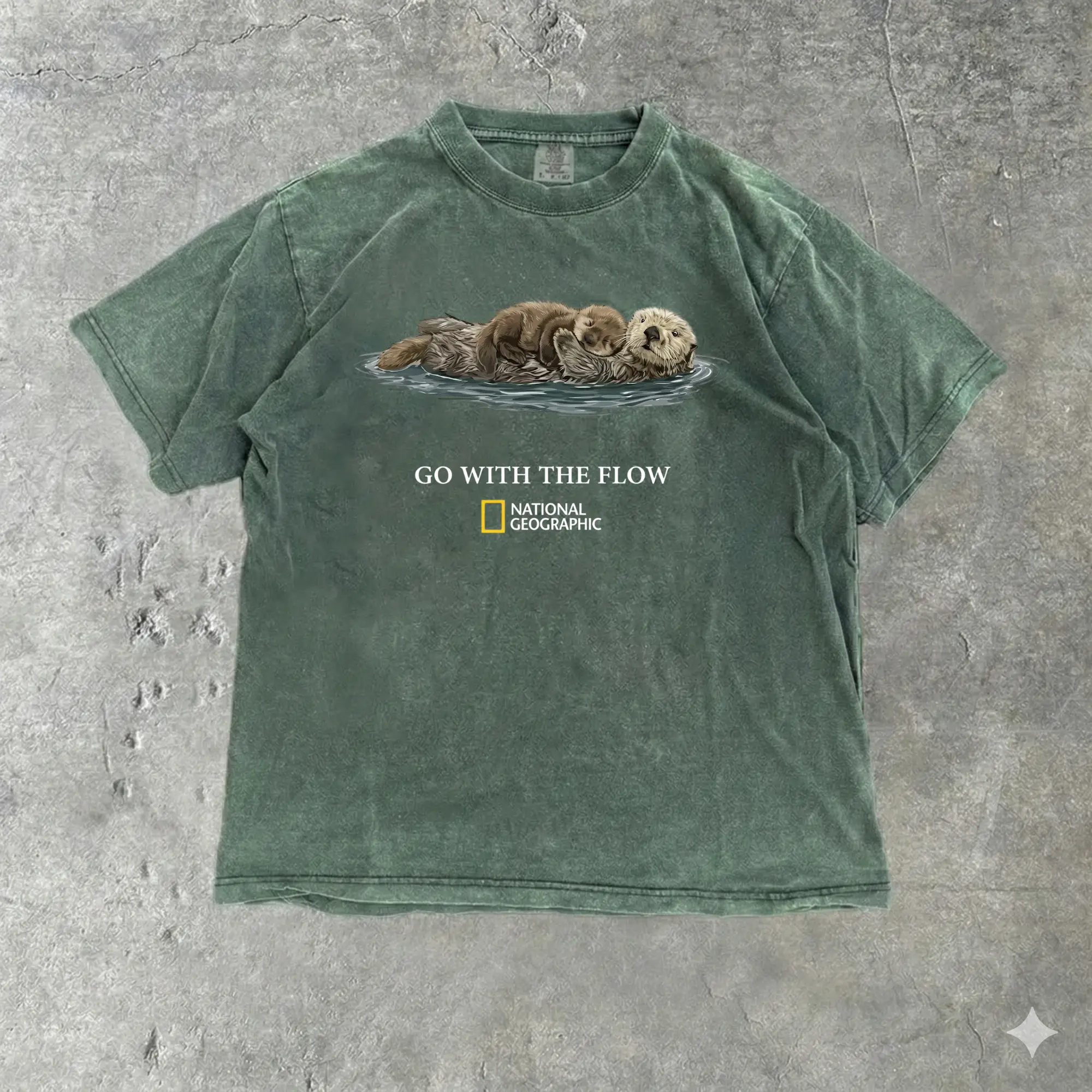 Vintage Otter "Go With The Flow" Comfort Colour Tee | Retro Nature Aesthetic Graphic Tee, Shortsleeve, basic tops, Fabric Cotton, Women's Top, Menswear Top, Gifs, Streetwear
