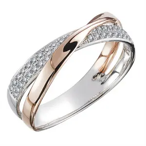 Classic Women's Wedding Ring, Stylish Two-Tone Cubic Crystal, Women's Engagement Ring, Fat Burning and Shaping Design, Sizes 6-9