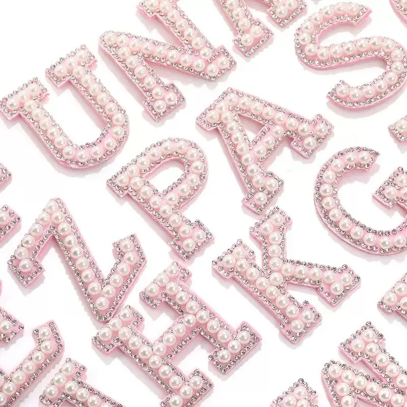26pcs Letter Appliqués, Artificial Pearl Patch Glitter Letters Self-Adhesive Stickers, DIY Embellishments for Clothes, Bags, Hats