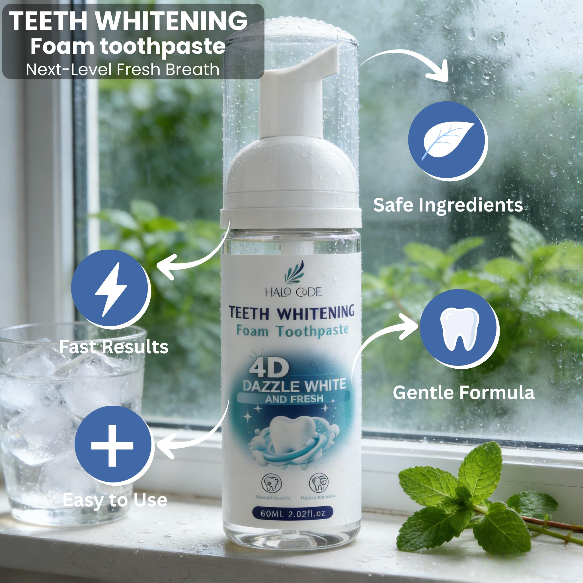 Halo Code 4D Dazzle White Foam Toothpaste,Get Whiter Teeth in Just 7 Days! Whitening, Sensitivity Relief & Fresh Breath All-in-One! natural oral health gentle mint snow removal cleaning improves xylitol strips care Halo Code 4D Dazzle White Foam Toothpaste,Get Whiter Teeth in Just 7 Days! Whitening, Sensitivity Relief & Fresh Breath All-in-One! natural oral health gentle mint snow removal cleaning improves xylitol strips care