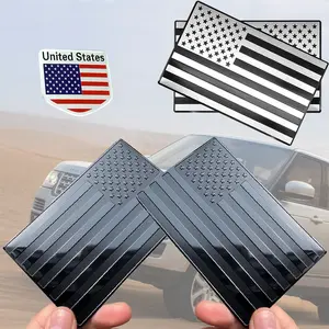 Embossed 3D Metal All Black American Flag Emblem Decal Stickers 1 Pair Matte Black 5" x 3" Patriotic USA US Flag Car Bumper Stickers for Truck Window Motorcycle Support US Military Vehicle Exterior Decoration