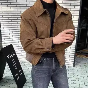 Versatile Vintage American Style Chamois Leather Jacket For Men Brown Coffee Maillard Matching Cropped Lapel Autumn Winter Seaso vacation outfits  Autumn
