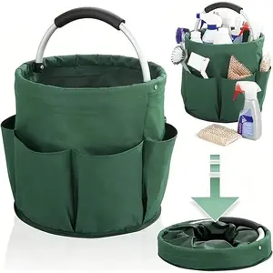 Cleaning Caddy with Handle, Cleaning Products Organiser, 17L Foldable Storage Basket, Cleaning Caddy Organiser, Portable Multi Cleaning Bucket Bag for Home, Garden (Green)