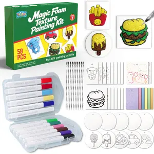 Tibibee 58 Pcs Magic Foam Texture Painting Kit, Magic Puffy Paint Kit–32 Pcs Foam Texture Paper, 12 Acrylic Markers, Magical 3D Effect Texture DIY Painting Set for Kids Ages 3–8