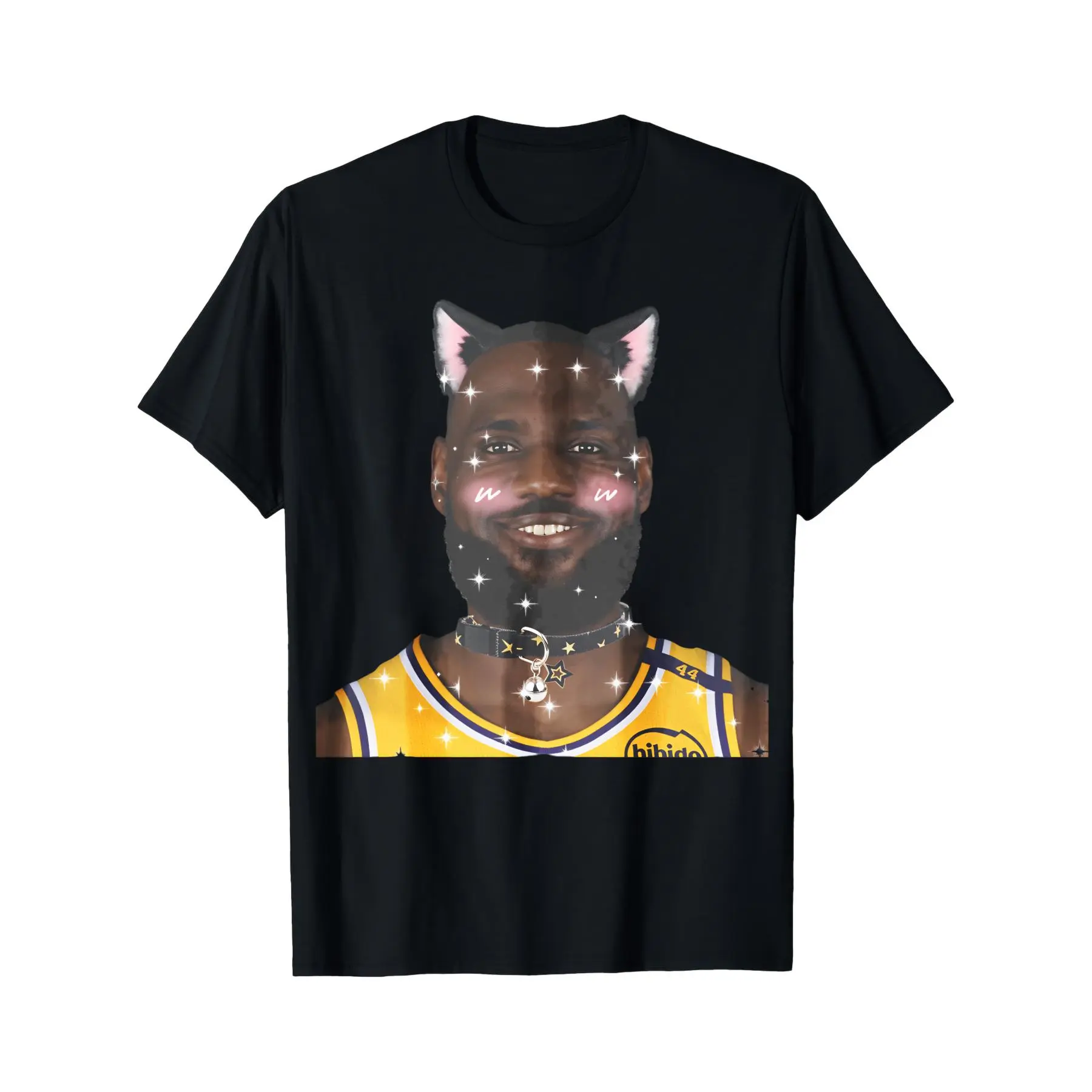 Women's Oversized Streetwear Crewneck T-Shirt - Black, Lebron James Cat Ears & Collar Graphic Print, Natural Spandex Seamless Basic Basketball Fan Casual Top