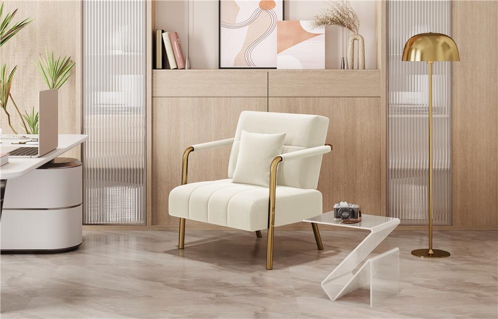 Yaheetech Velvet Accent Armchair with Cozy Pillow, 30″ W Oversized Lounge Chair with Gold Metal Frame for Living Room Bedroom Office