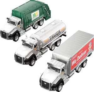 3 Pack of Diecast City Transport Vehicles, Garbage, Tanker, Express Delivery, 1/50 Scale Metal Collectible Models With Opening Doors for Boys and Girls Engineering Model Vehicles Set toy die cast openable proportion toy release pressure car