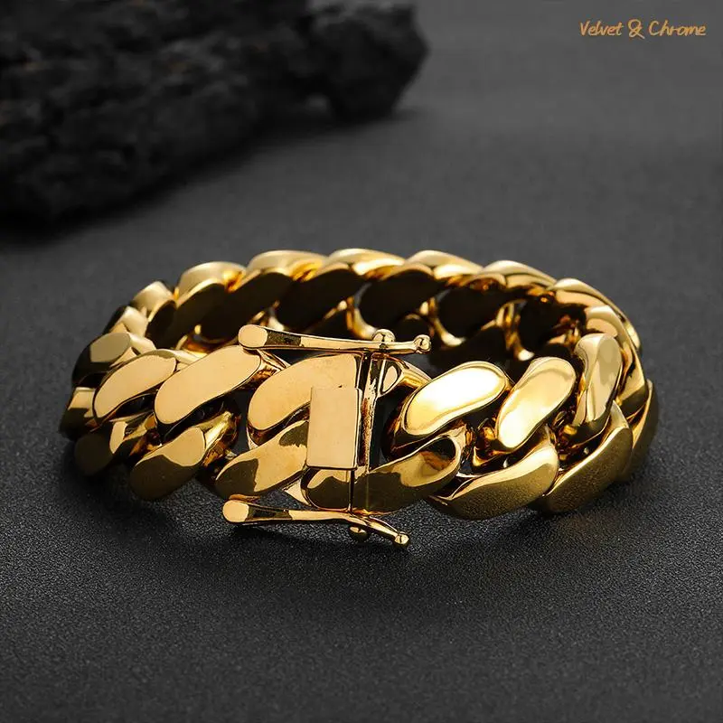 Velvet & Chrome The New 2026 Hip Hop Cuban Chain gold-plated 14mmBuild 8" 9" Wide 198g+ Solid  Men's Rap Statement Piece