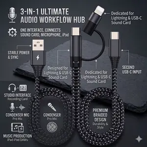 「Sound Card  Essential」 3 in 1 Universal sound card OTG live broadcast cable suitable for Apple Android typec one to two digital audio adapter cable