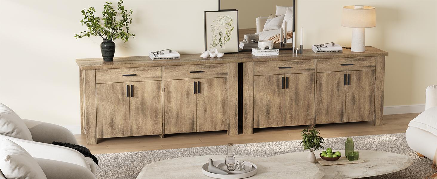 【SPOTLIGHT DAY】ONBRILL 61 Inch Sideboard Buffet Cabinet with Storage, Buffet Cabinet with 2 Drawers & 4 Doors, Farmhouse Sideboard with Adjustable Shelves, Coffee Bar Cabinets for Living Room, Kitchen