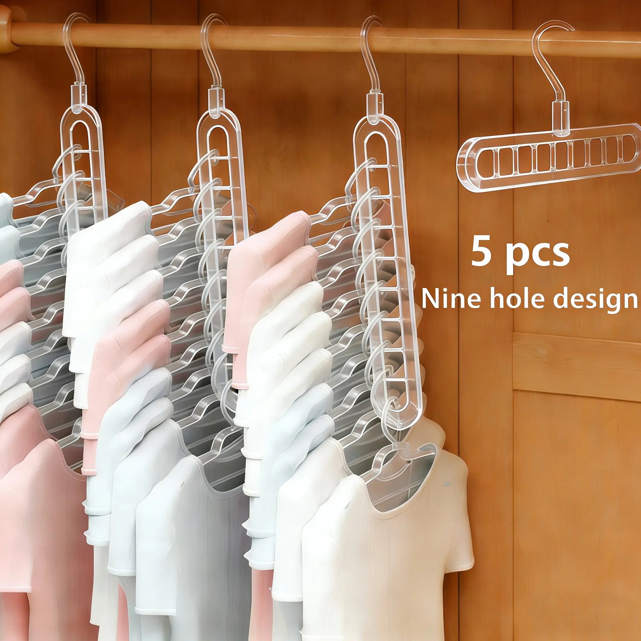 5-Pack Heavy-Duty Foldable Plastic Pants Hangers with 9 Holes - Adjustable Hooks, Anti-Slip, Compact House Organizers for Jumpers, Closet, Various Rooms - Multiple Packs Option, Closet Organization, Home Storage Supplies, Garage