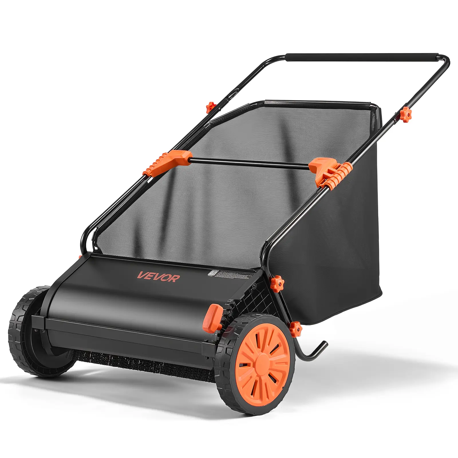 【summerfinds】VEVOR Push Lawn Sweeper, 26 in Leaf & Grass Collector with 7 cu. ft. Hopper Bag, Adjustable Brush Height & Spinning Brushes, Heavy Duty Yard Sweeper with Rubber Wheels for Leaves Grass Cleanup