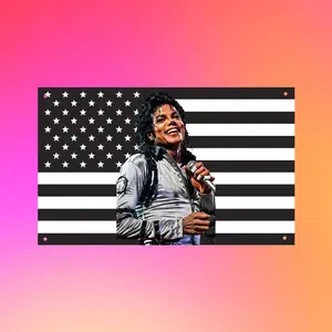 Michael Jackson Black USA Flag, MJ Wall Tapestry, Music Legend Flag, Vintage Pop Icon Decor, Black American Flag Banner