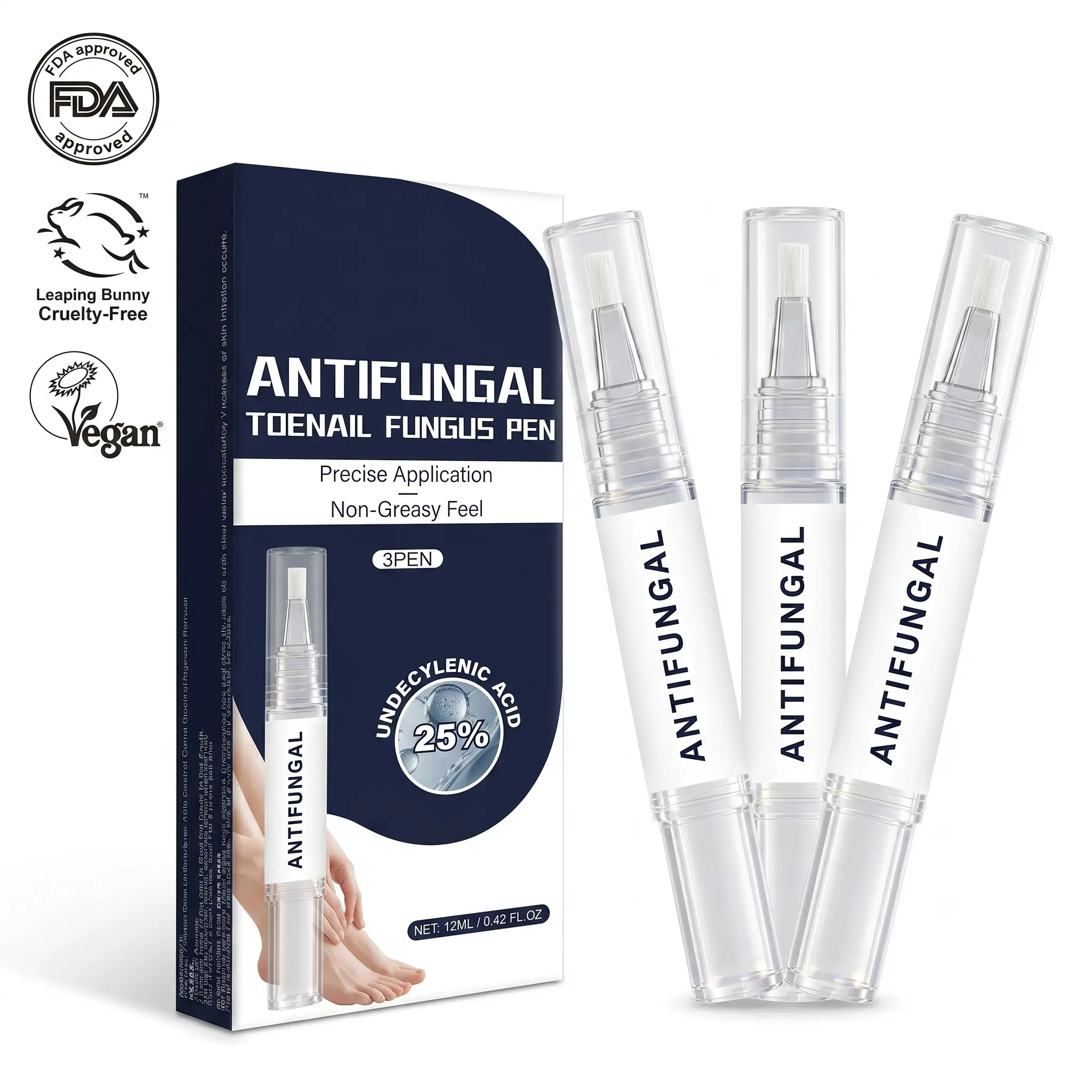 3-Pack Antifungal Nail Conditioner Pen, Refreshing Menthol Formula, Easy Brush Applicator, Non-Greasy for Daily Manicure & Pedicure, Summervibe Nail Care, Antifungal Care Nail Repair