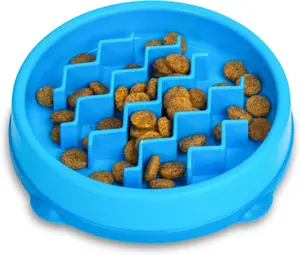 Kitty Slow Feeder Bowl for Cats & Small Dogs Puzzle Dish for Fast Eaters 3/4 Cup 5-Inch Blue Non-Slip BPA-Free Feeding Bowl