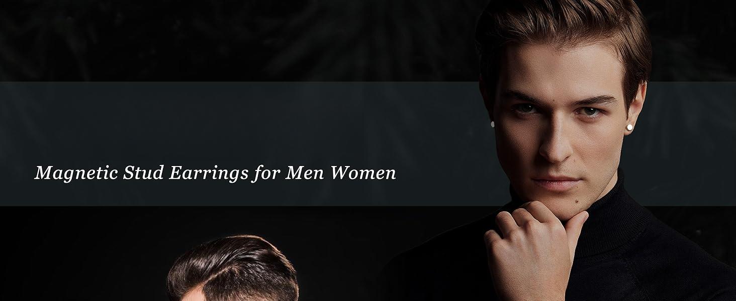 CASSIECA 4Pairs Magnetic Stud Earrings For Men Women Stainless Steel CZ Earrings Studs Square Round Non-Piercing Clip On Stud Earrings Set For Male 6mm 7mm 8mm