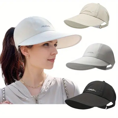 Adults' UPF+ Sports Cap 2-Pack - Lightweight Wide Brim Sun Protection Baseball Cap for Female, Adjustable Velcro Closure, Elastic Band, Simple Look, All-Seasons Outdoor Active Hat for Hiking, Biking