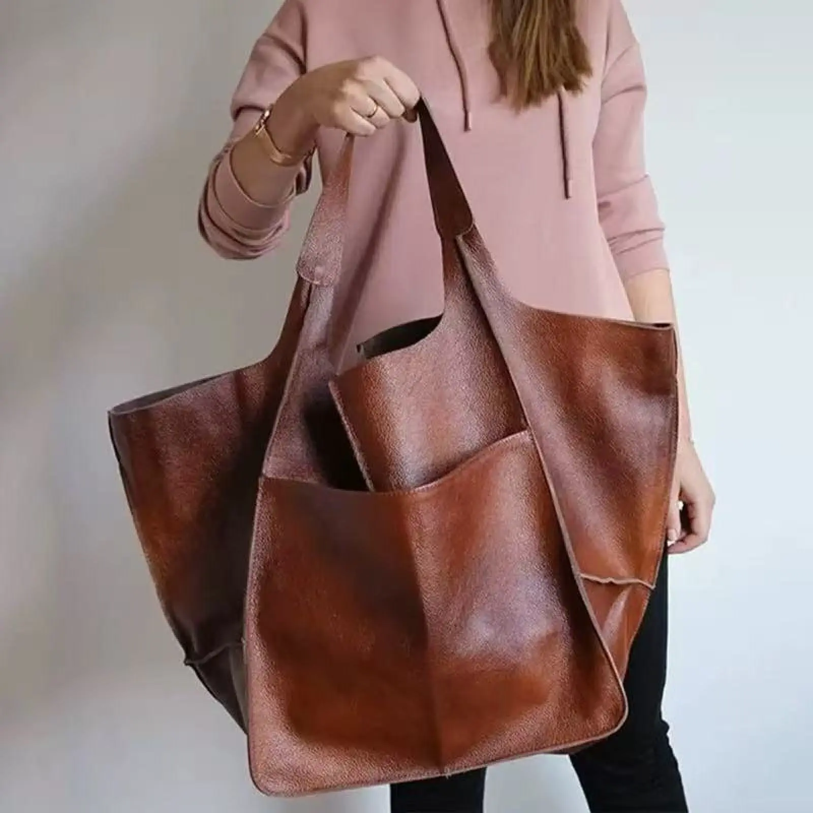 Fashion Super Large Capacity Tote Bag Women's Shoulder Portable Retro Everyday Bag Simple Slouchy Style Commuting Travel Shopping Casual Oversized Bag Luggage Going Out Armpit