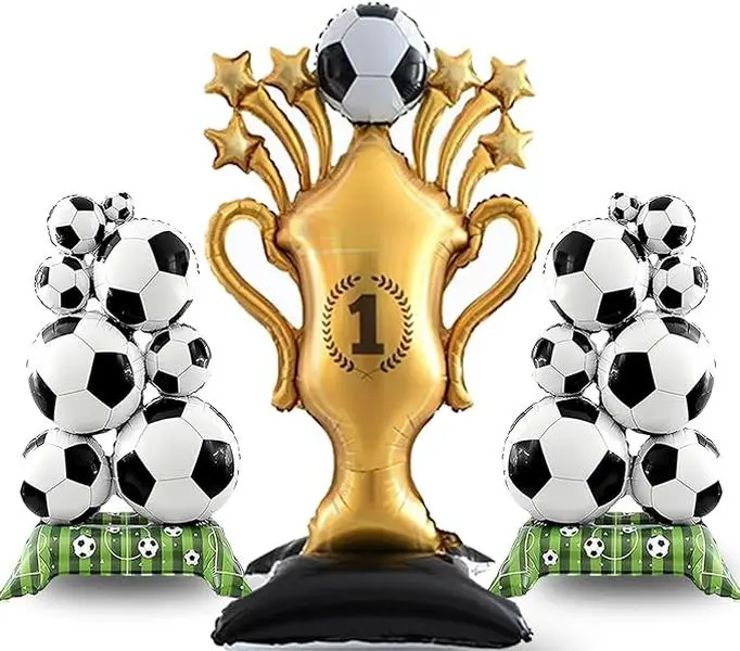 59-Inch Shiny Thick Gold Mylar Foil Trophy Self-Standing Balloon Stand, 3-Piece Giant Set with Leak-Slow Hold & Fast Setup, for Soccer Events & Birthday Party Decor Home Festive Essentials, Birthday Party Decorations