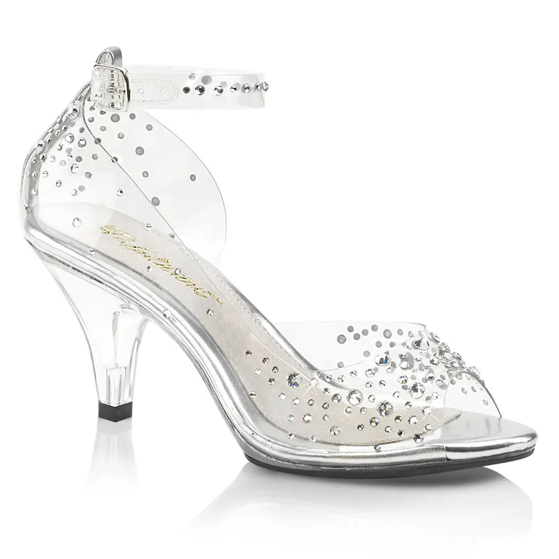 Women's Belle-330RS Open Toe Platform Sandals - Ankle Strap, Black Rhinestones, Bling Decor, Formal Comfortable Heeled Footwear
