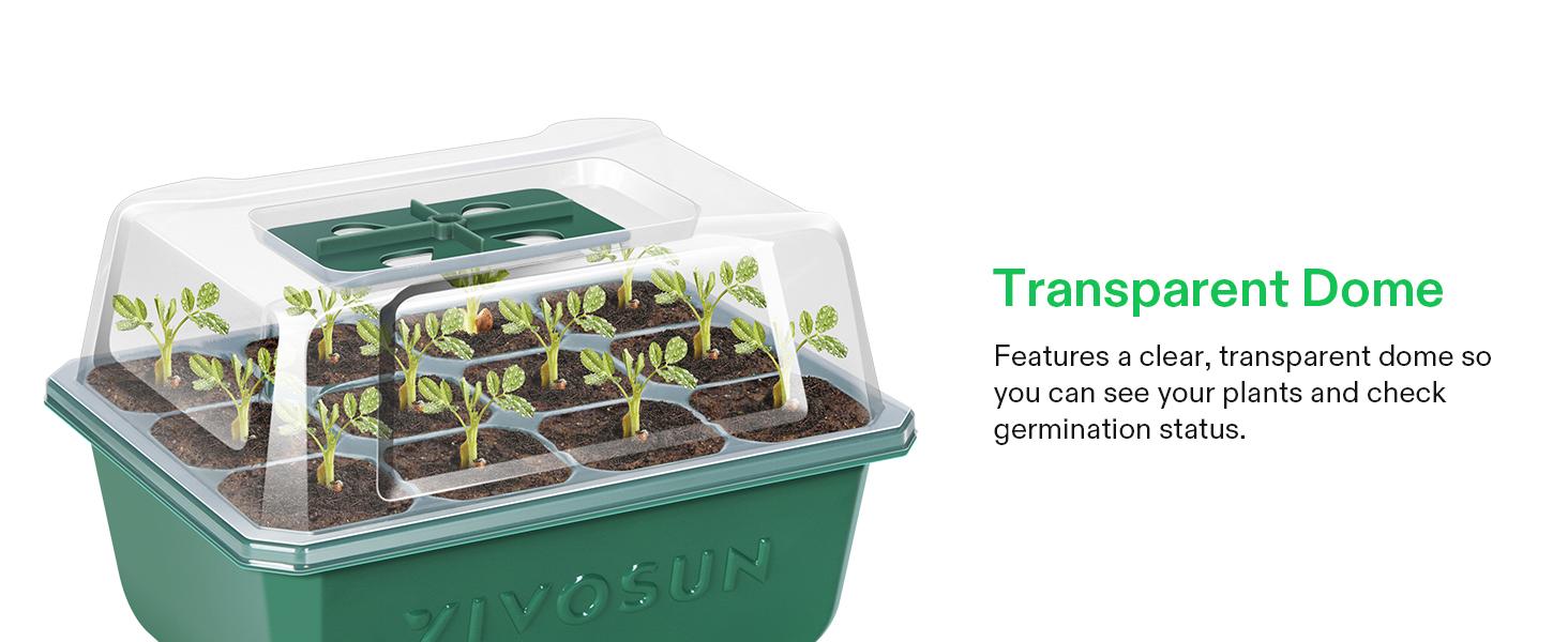 VIVOSUN 6/12-Pack Seed Starter Trays,Seed Starter Kit with Humidity Dome, Flat Reusable Plant Germination Trays with Drain Hole, Green Propagation Tray for Planting Seeds
