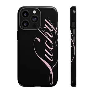 Lucky Phone Case: Pink Text on Black Tough Case, For iPhone