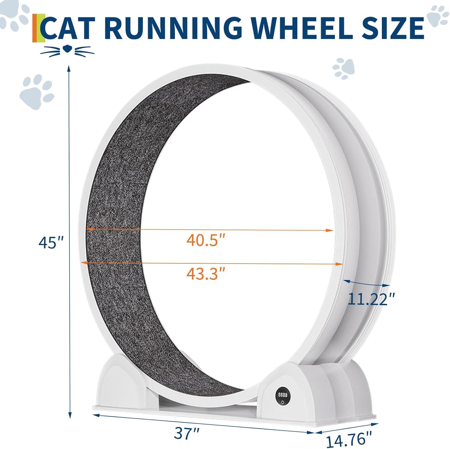 Cat Exercise Wheel for Indoor Cats - Large 114cm Super Quiet Running Wheel with Pedometer & Removable Mat | Treadmill for Fitness, Weight Loss, Training & Health | ABS Plastic Cat Trolley Design