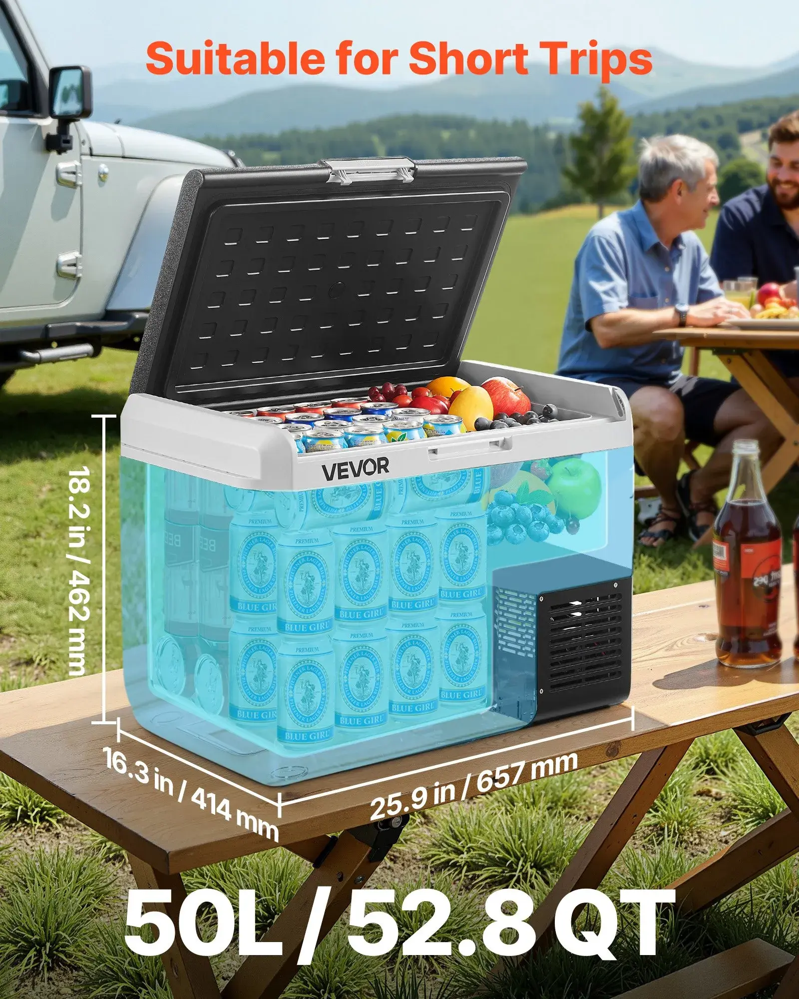 【Summerfinds】VEVOR 12 Volt Car Refrigerator,52.8QT/50L Car FridgePortable Electric Cooler with -4℉~68℉ Adjustable Temperature12/24V DC and 100- 240V AC Compressor Freezer for OutdoorCampingTravelRV