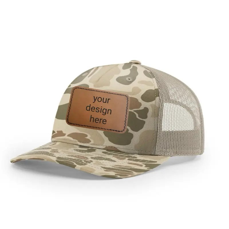 Custom Leather Patch Richardson Camo Hat with Mesh Back and Personalized Design