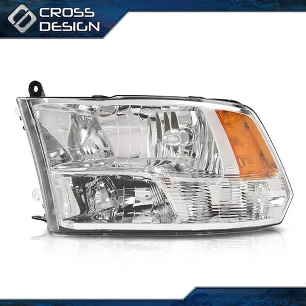 CROSSDESIGN Chrome Left Truck Headlight Assembly w/ Bulbs - Headlight Replacement for 09-18 Dodge Ram 1500, 2500, 3500