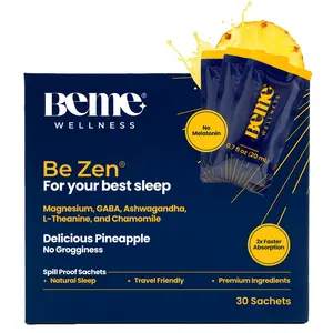 BeMe Magnesium Drink for Sleep - Melatonin-Free Magnesium for Sleep with Ashwagandha, L-Theanine & GABA - Fast-Absorbing Calm Pineapple - 30 Sachets