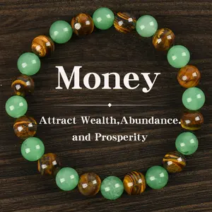 Money Attraction Bracelet with Green Aventurine & Tiger Eye -    blue friendship bracelet beaded  jewelry protection bracelet encouragement gift fashion artificial bracelet Beaded Crystal Bracelet