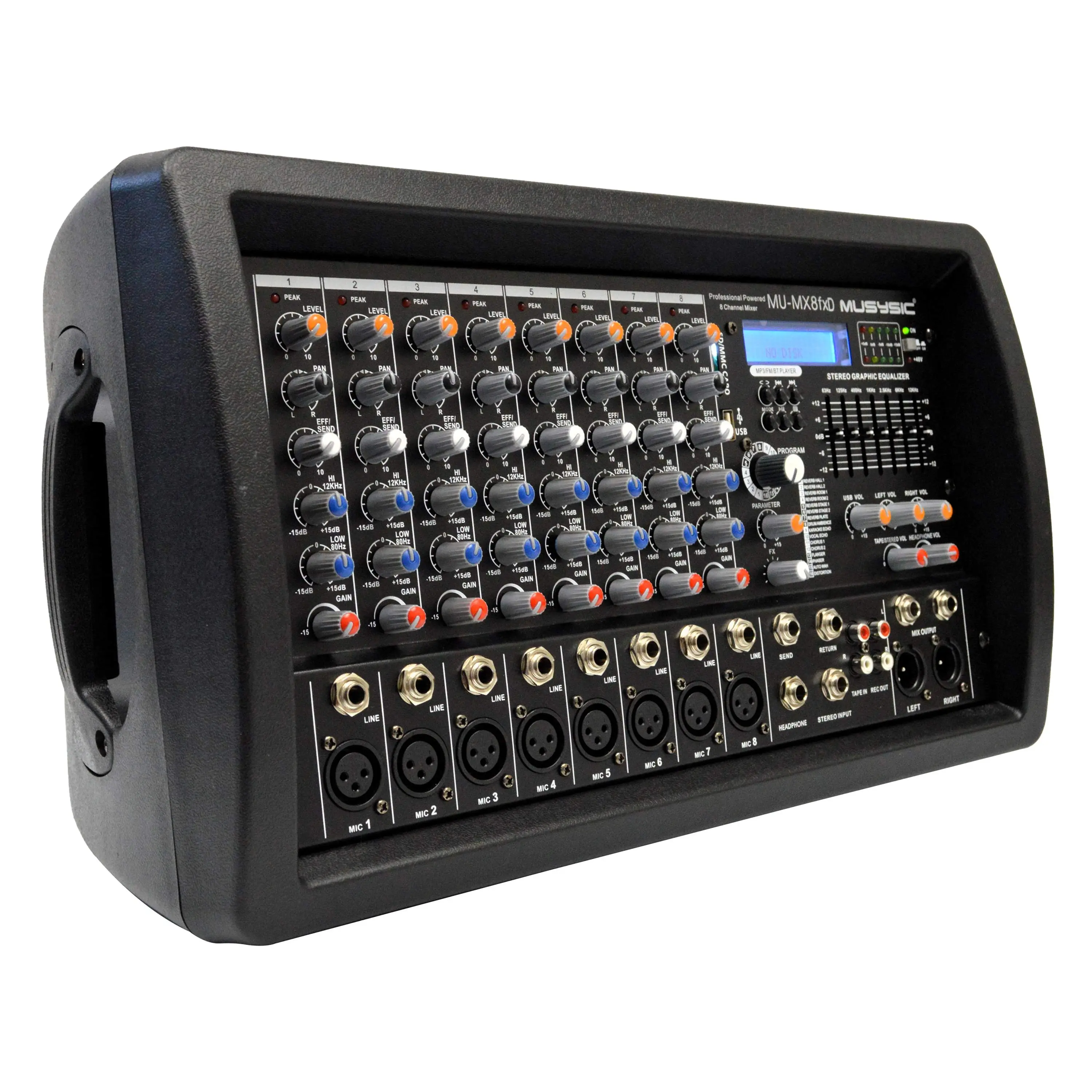 MUSYSIC MU‑MX8fxD Professional 8‑Channel Powered Mixer with USB/BT Player, 16 DSP Effects & 7‑Band EQ (4500W Peak)
