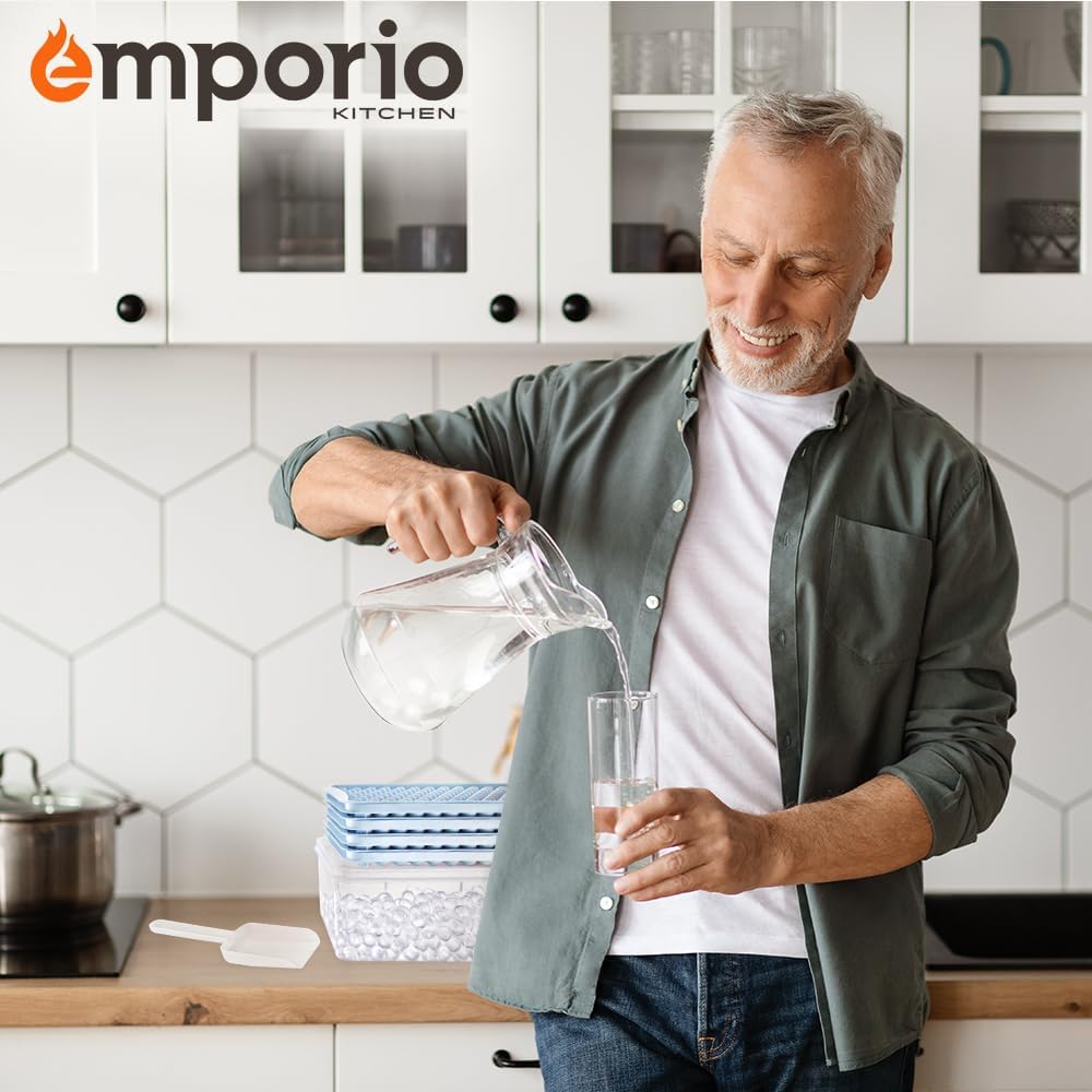 Round Ice Cube Tray with Lid & Storage Bin – Makes 99 Easy-Release 1.1" Ice Balls – Stackable Silicone Ice Tray for Cocktails, Whiskey, Drinks & Parties Classic Plastic