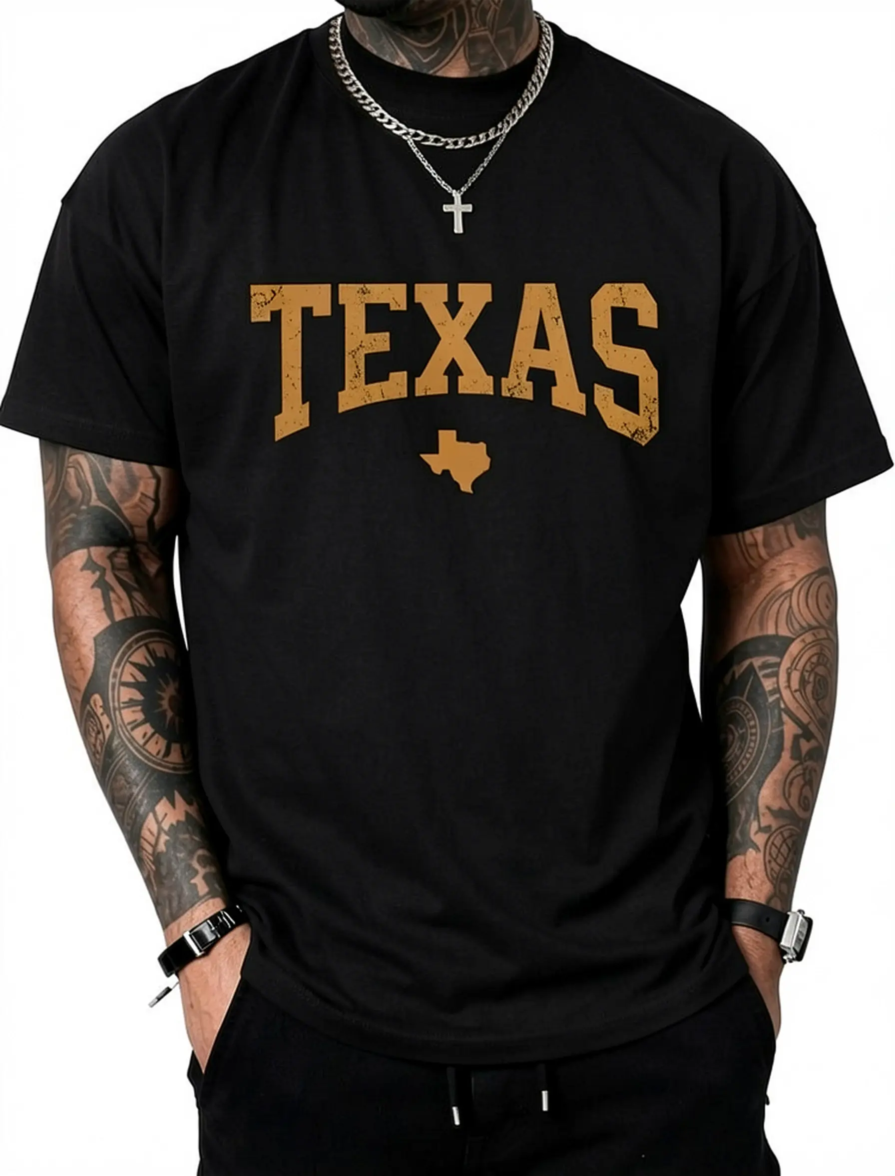 Texas Map Graphic T-Shirt for Men & Women, Distressed 100% Cotton Casual Short Sleeve Crewneck Streetwear Top, Shortsleeve, Tshirt, Round Neck, Mens Clothing