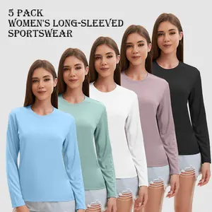 Veldtholos Women's 5pcs Casual Sports T-Shirt Set Long Sleeves for Running Workouts Daily Wear Assorted Colors Comfortable & Functional,,summerwins