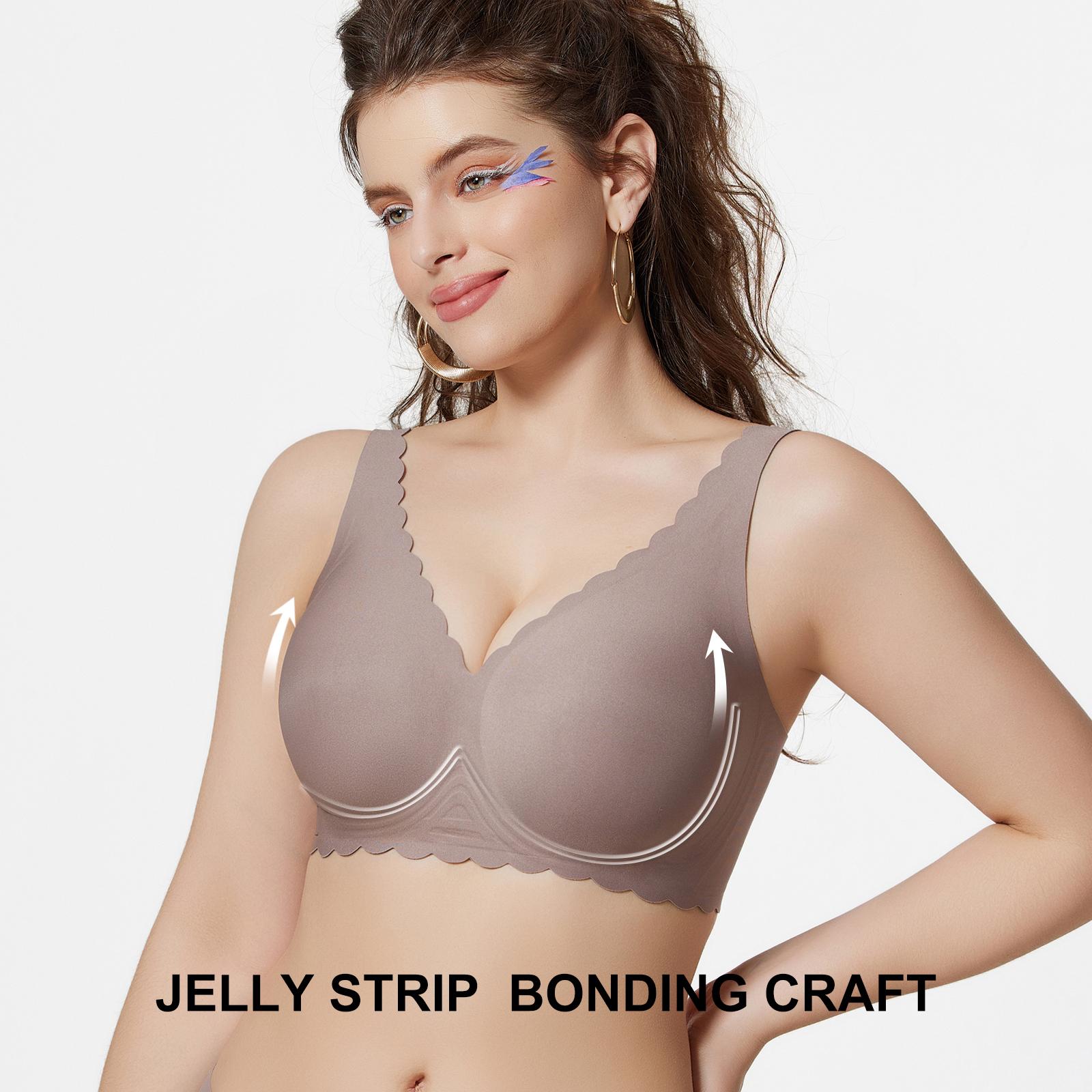 1/2/3/4PCS Jelly Wireless Bra Womens Scalloped Comfortable Wireless Bras Push Up Bralettes Seamless Tshirts Bras Deep V Everyday Bras S 3XL