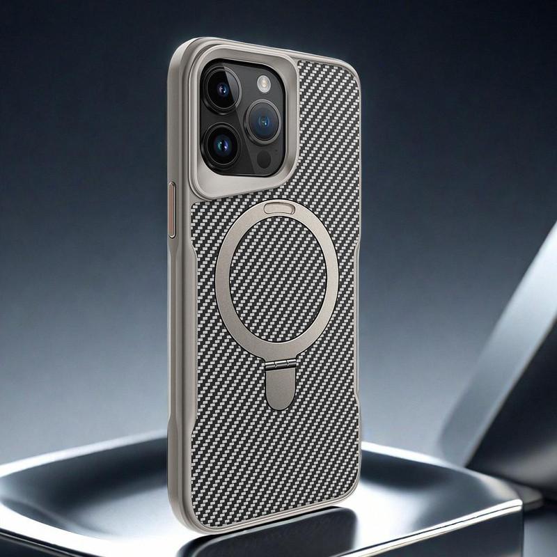 Magnetic Invisible Ring Stand Case for iPhone 17 Pro Max/16 Plus/15/14/13/12 Pro - Hard  Back Panel with Strong Grip Viewing, Shockproof Protective Cover-HN-PG01