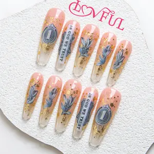 Lovful Coffin Mid Length 1.7'' Simple Handmade Acrylic Press-On Nails for Art & Care |10PCS Reusable,Salon Quality, H10-H352 Glitter
