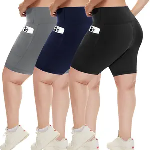 3 Pack Plus Size Biker Shorts with Pockets for Women (1XL-5XL) 8"High Waist Tummy Control Biker Shorts for Yoga Black Biker Shorts