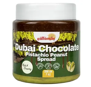 Gulluoglu Dubai Chocolate Pistachio Peanut Spread – Rich & Creamy Middle Eastern Chocolate Paste with Roasted Pistachios & Peanuts, 7 oz (200g) Jar – Gourmet Halal Dessert