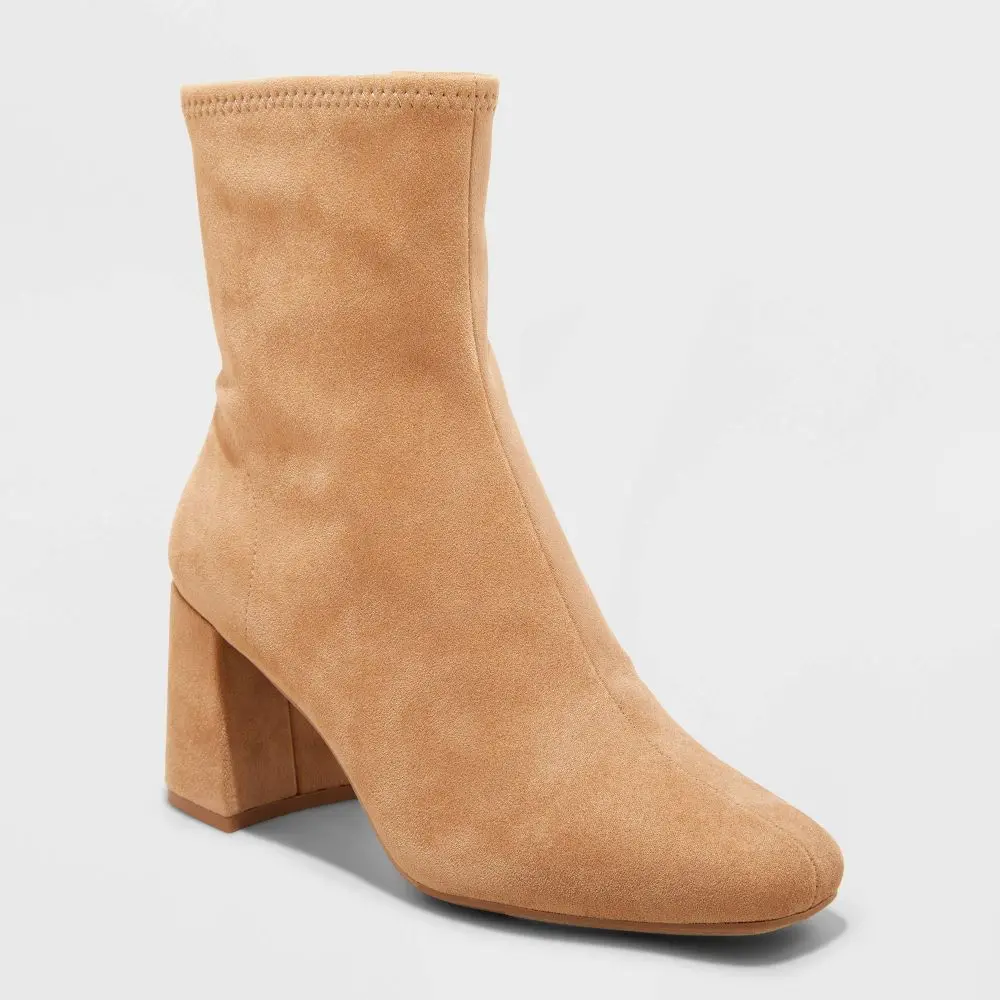 Women's Pippa Stretch Ankle Boots - A New Day Taupe 11, Women's Shoes, Zipper Closure, Block Heel, Cushioned Insole