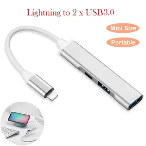 Lightning to USB Adapter Cable with Dual USB Ports & 8-Pin Female Charging Port 2A Fast Charging Photo Transfer for iPhone iPad iOS 10.1+ Devices